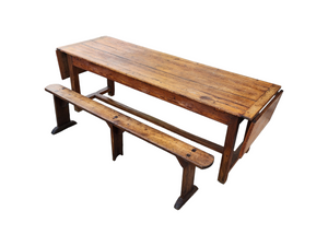 antique primitive French drop leaf refractory pub table and bench - at EclecticCollective.com - Thumbnail