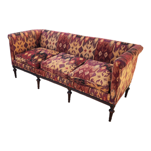 antique french neoclassical revival sofa with faux kilim upholstery at EclecticCollective.com - Main Product Photo
