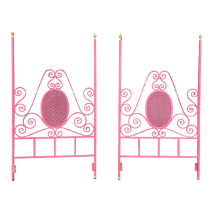 Vintage Mid-Century Hollywood Regency Fuschia Hot Pink Brass Trimmed Headboard And Footboard Or 2 Headboards - a Pair