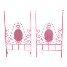 Load image into Gallery viewer, vintage mid-century Hollywood regency fuschia hot pink brass trimmed headboard and footboard or 2 headboards - a pair at EclecticCollective.com - Main Product Photo