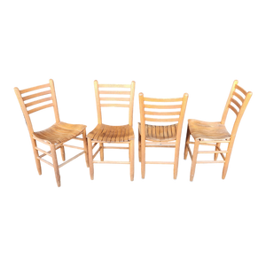 Vintage Primitive Bentwood Slat Seated Ladderback Dining Chairs In Natural Oak Finish From Builtright Chair Company - Main Product Photo - EclecticCollective.com