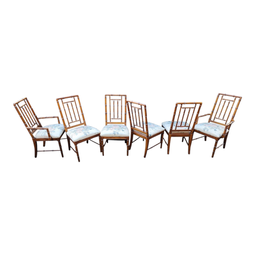 SOLD - Vintage Chinoiserie Faux Bamboo Dining Chairs In Aloha Pattern By Dixie