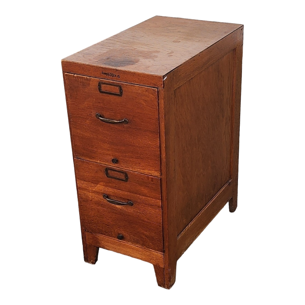 Vintage Quartersawn Tiger Oak 2-drawer Filing Cabinet - Main Product Photo - EclecticCollective.com