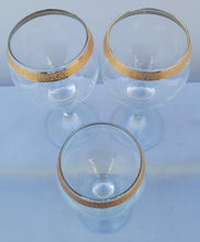 Load image into Gallery viewer, Vintage 1950s Circleware Crystal Classique Gold Rimmed Wine Goblets - Set of 3