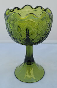 Vintage 1960s Olive Avocado Green Indiana Glass Duette Pattern Decorative Goblet