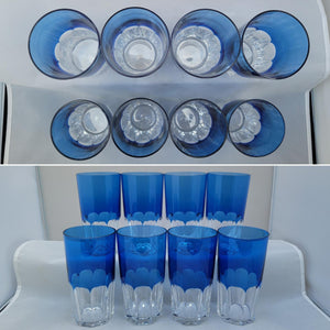 SOLD - Vintage 1960s St. Louis Crystal "Bristol" Pattern Crystal Glasses in Cobalt Cut to Clear - 40 Piece Set