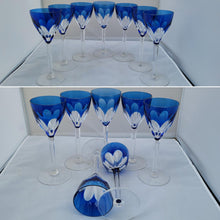 Load image into Gallery viewer, SOLD - Vintage 1960s St. Louis Crystal &quot;Bristol&quot; Pattern Crystal Glasses in Cobalt Cut to Clear - 40 Piece Set