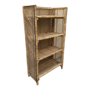 SOLD - Vintage Boho Chic Coastal Folding Woven Wicker Bookcase