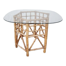 Load image into Gallery viewer, Vintage Bamboo and Glass Coastal Boho Chic Cining Table