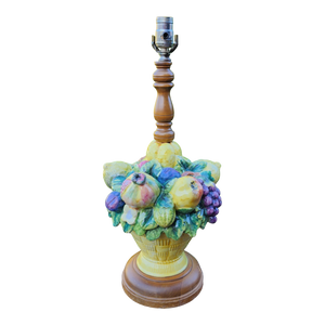 Vintage Majolica Style Ceramic Fruit Basket Table Lamp