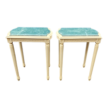 Load image into Gallery viewer, Vintage Cream White And Egyptian Green Marble Neoclassical Side Tables - A Pair