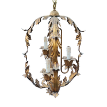 Load image into Gallery viewer, Vintage Gold Leaf Neoclassical 3 Light Lantern Chandelier