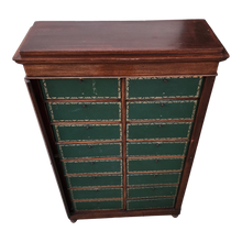 Load image into Gallery viewer, Antique French Cartonnier Cabinet With Hunter Green Faux Leather Box Fronts