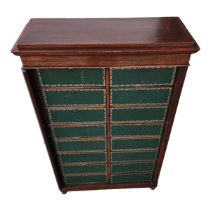 Antique French Cartonnier Cabinet With Hunter Green Faux Leather Box Fronts