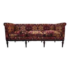 SOLD - Antique French Neoclassical Revival Sofa With Faux Kilim Upholstery