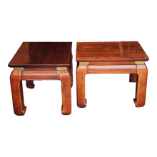 Load image into Gallery viewer, Vintage Chinoiserie Ottomon Stools With Substantial Ming Legs By Bernhardt - A Pair