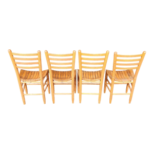 Vintage Primitive Bentwood Slat Seated Ladderback Dining Chairs In Natural Oak Finish From Builtright Chair Company