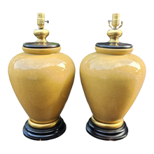 Load image into Gallery viewer, Vintage Monumental Mustard Yellow Crackle Glaze Frederick Cooper Urn Shaped Table Lamps - A Pair