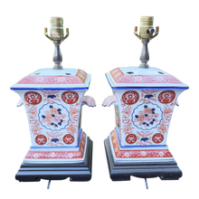 Load image into Gallery viewer, Vintage Chinoiserie Censor Jar Porcelain Table Lamps - a Pair