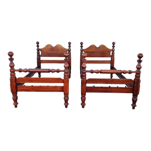 Vintage Cherry Cannonball Twin Beds From Davis Cabinet Company - A Pair