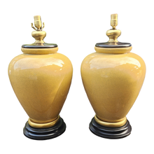 Load image into Gallery viewer, Vintage Monumental Mustard Yellow Crackle Glaze Frederick Cooper Urn Shaped Table Lamps - A Pair