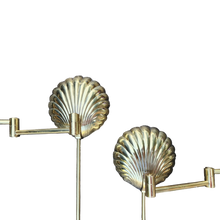 Load image into Gallery viewer, Vintage Clamshell Swing Arm Brass Electrified 2-way Wall Sconces By Stiffel - A Pair