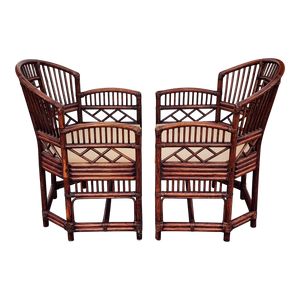 Vintage Bamboo And Woven Cane Armchairs In The Style Of Brighton Pavillion - A Pair