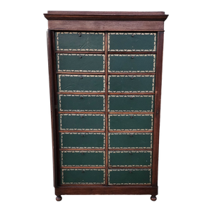Antique French Cartonnier Cabinet With Hunter Green Faux Leather Box Fronts