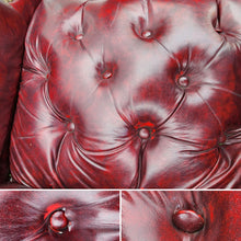 Load image into Gallery viewer, Vintage Oxblood Faux Leather Tufted Queen Ann Wingback Chesterfield Armchairs - A Pair
