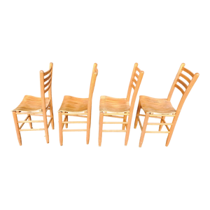 Vintage Primitive Bentwood Slat Seated Ladderback Dining Chairs In Natural Oak Finish From Builtright Chair Company