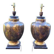 Load image into Gallery viewer, Vintage Mid Century Urn Shaped Lamps With Gold Leaf Scavo Glaze - A Pair