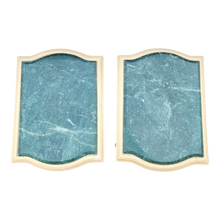 Load image into Gallery viewer, Vintage Cream White And Egyptian Green Marble Neoclassical Side Tables - A Pair