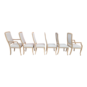 Vintage Italian Decapé Cerused Coastal Modern Faux Pencil Reed Rattan Transitional Dining Chairs - Set Of 6