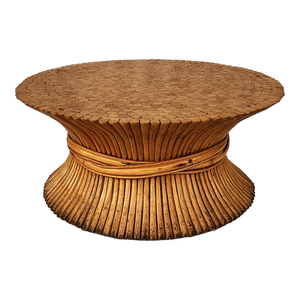 Vintage Wheat Sheaf Style Gathered Bamboo Base Coastal Coffee Table In The Style Of Mcguire