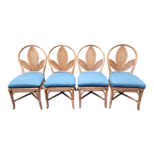 Load image into Gallery viewer, Vintage Coastal Boho Chic Pencil Reed Rattan Leaf Back Dining Chairs - Set Of 4