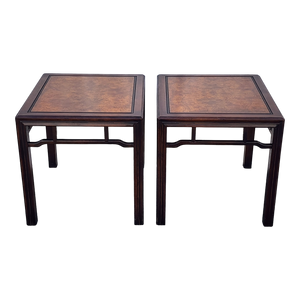 Vintage Chinoiserie Burlwood Topped Tai Ming By Drexel Side Tables - A Pair