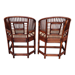 Vintage Bamboo And Woven Cane Armchairs In The Style Of Brighton Pavillion - A Pair