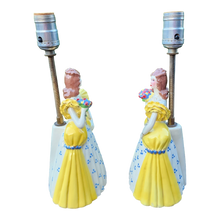 Load image into Gallery viewer, Vintage Victorian Ladies In Yellow Dresses Boudoir Bedside Table Lamps - A Pair