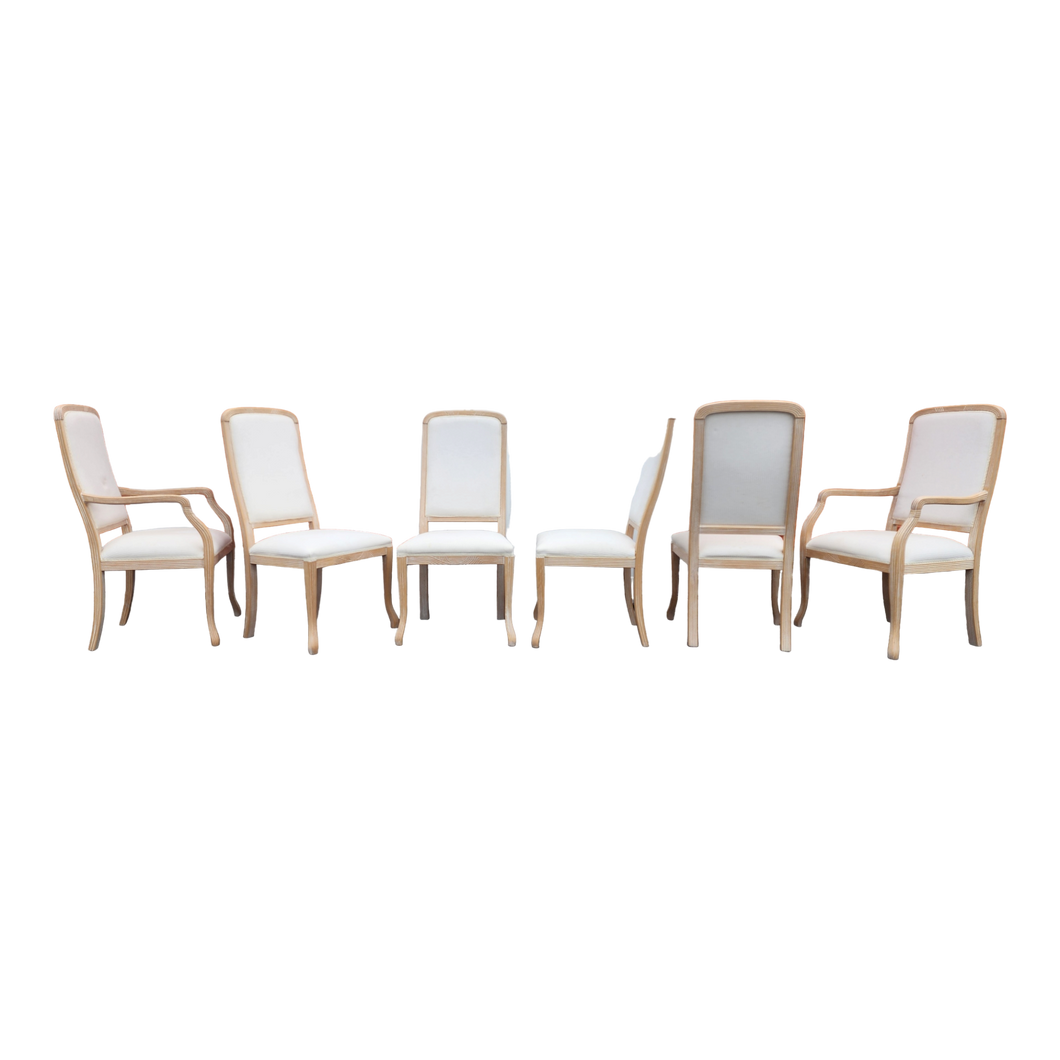 Vintage Italian Decapé Cerused Coastal Modern Faux Pencil Reed Rattan Transitional Dining Chairs - Set Of 6 - Main Product Photo - EclecticCollective.com