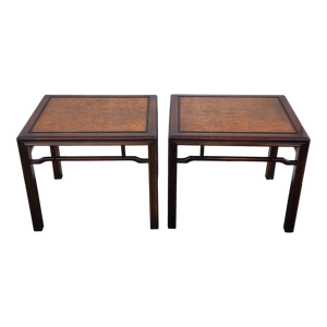 Vintage Chinoiserie Burlwood Topped Tai Ming By Drexel Side Tables - A Pair