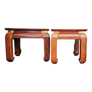 Vintage Chinoiserie Ottomon Stools With Substantial Ming Legs By Bernhardt - A Pair