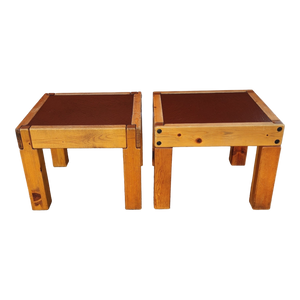 Vintage Rustic Mid-century Modern Side Tables In The Style Of Pierre Chapo - A Pair