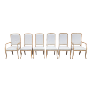 Vintage Italian Decapé Cerused Coastal Modern Faux Pencil Reed Rattan Transitional Dining Chairs - Set Of 6