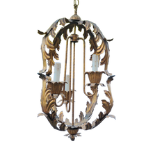 Load image into Gallery viewer, Vintage Gold Leaf Neoclassical 3 Light Lantern Chandelier