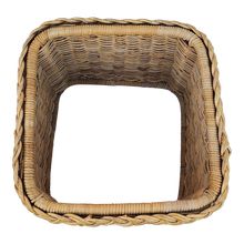 Load image into Gallery viewer, Vintage Coastal Boho Chic Woven Rattan Braided Wicker Trim Glass Topped Side Tables - A Pair