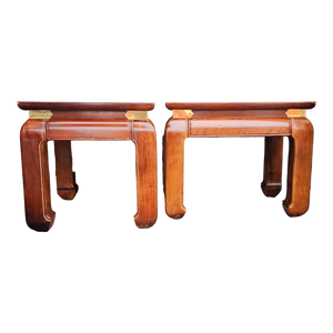 Vintage Chinoiserie Ottomon Stools With Substantial Ming Legs By Bernhardt - A Pair