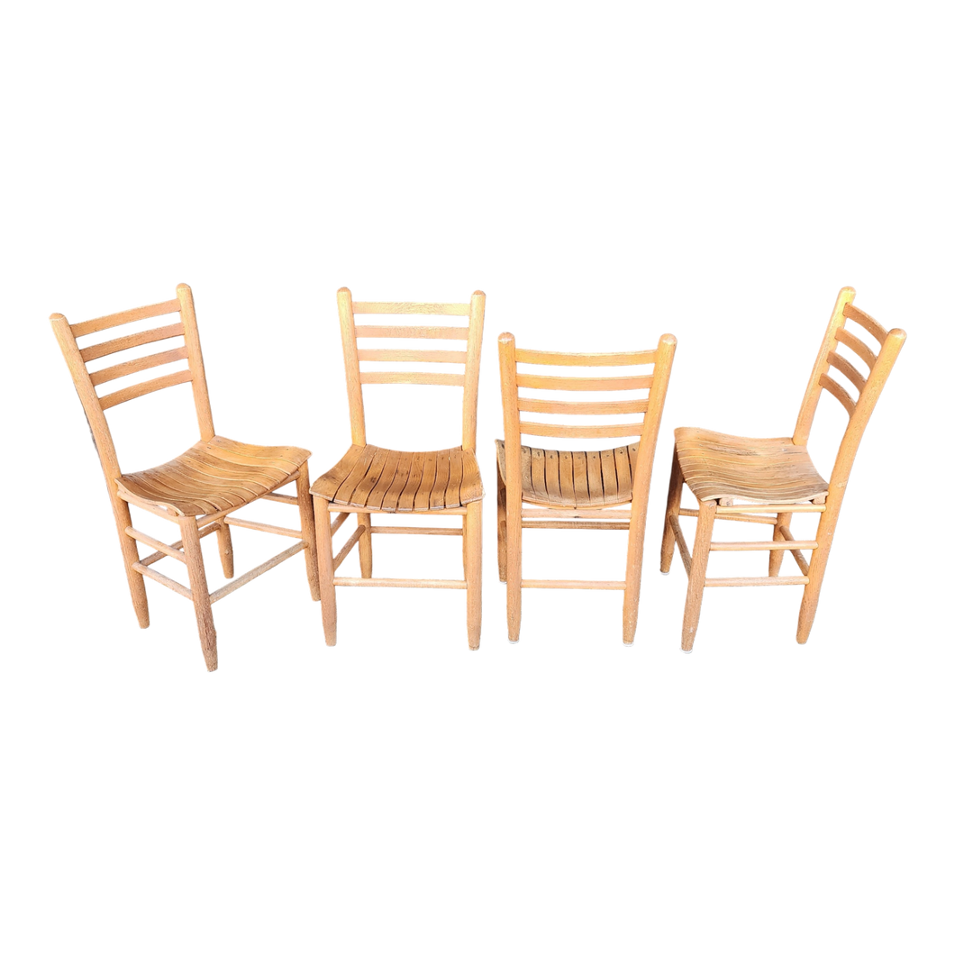 Vintage Primitive Bentwood Slat Seated Ladderback Dining Chairs In Natural Oak Finish From Builtright Chair Company - Main Product Photo - EclecticCollective.com