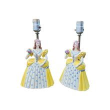 Load image into Gallery viewer, vintage Victorian Ladies in Yellow dresses boudoir bedside table lamps - a pair - at EclecticCollective.com - Thumbnail