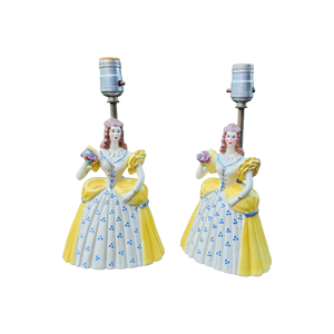 vintage Victorian Ladies in Yellow dresses boudoir bedside table lamps - a pair - at EclecticCollective.com - Thumbnail