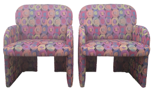 SOLD - Vintage Chunky Postmodern Diminutive Low Profile Club Chairs - a Pair